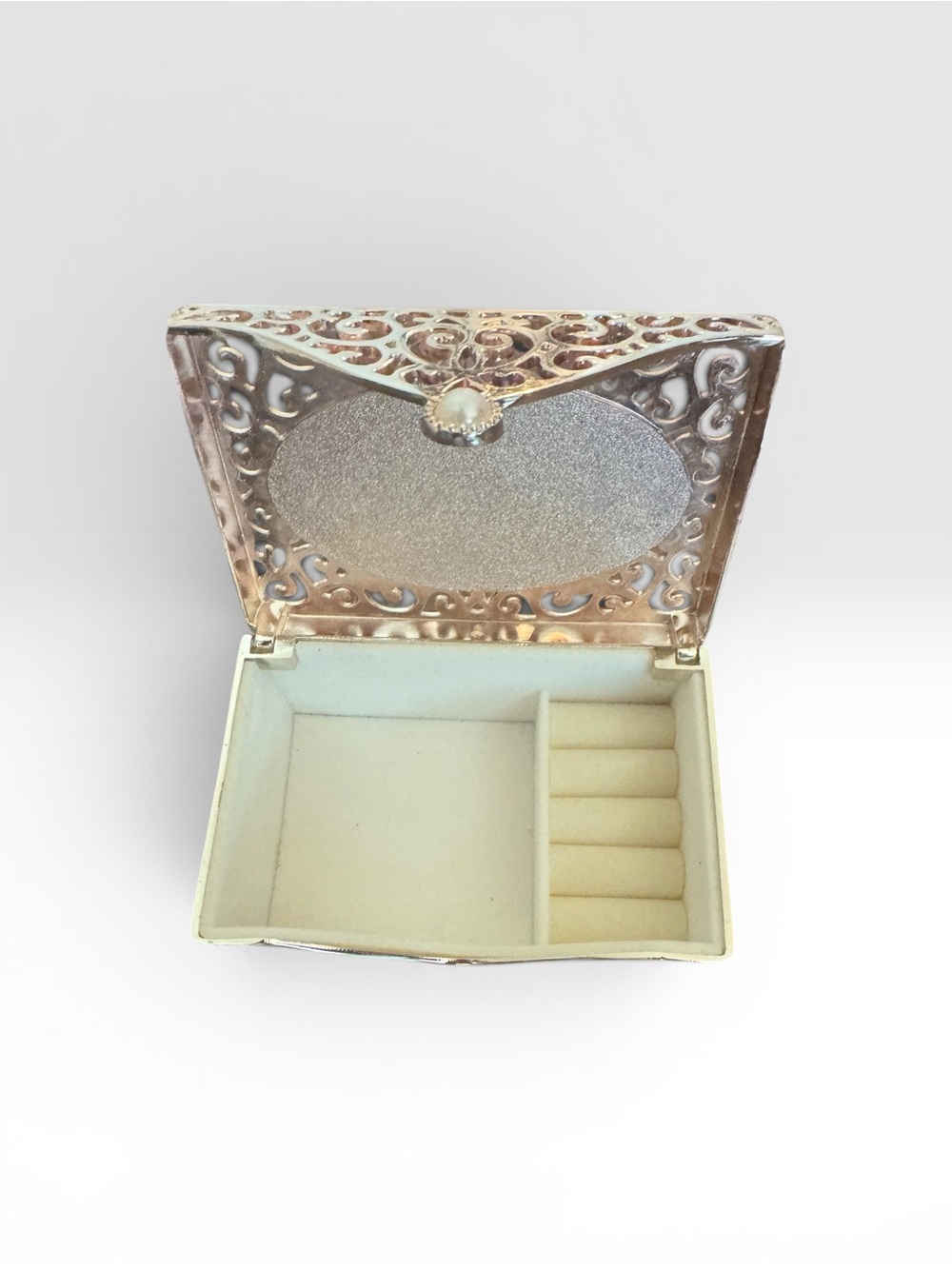 Things Remembered Silver Filigree Jewelry Box with Cream Interior-Can Engrave